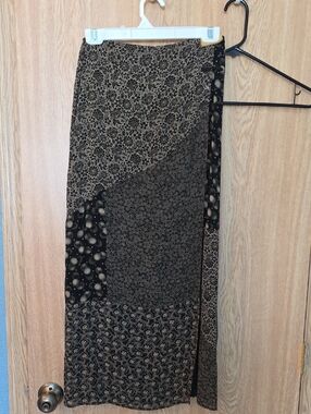 J. Jill Black and Tan Patchwork Wrap Maxi Skirt